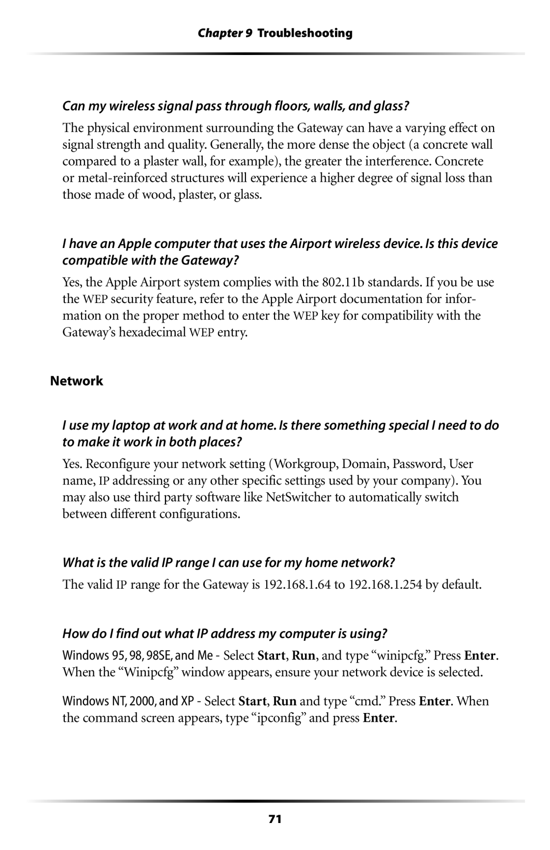 Actiontec electronic GT704WG user manual What is the valid IP range I can use for my home network? 