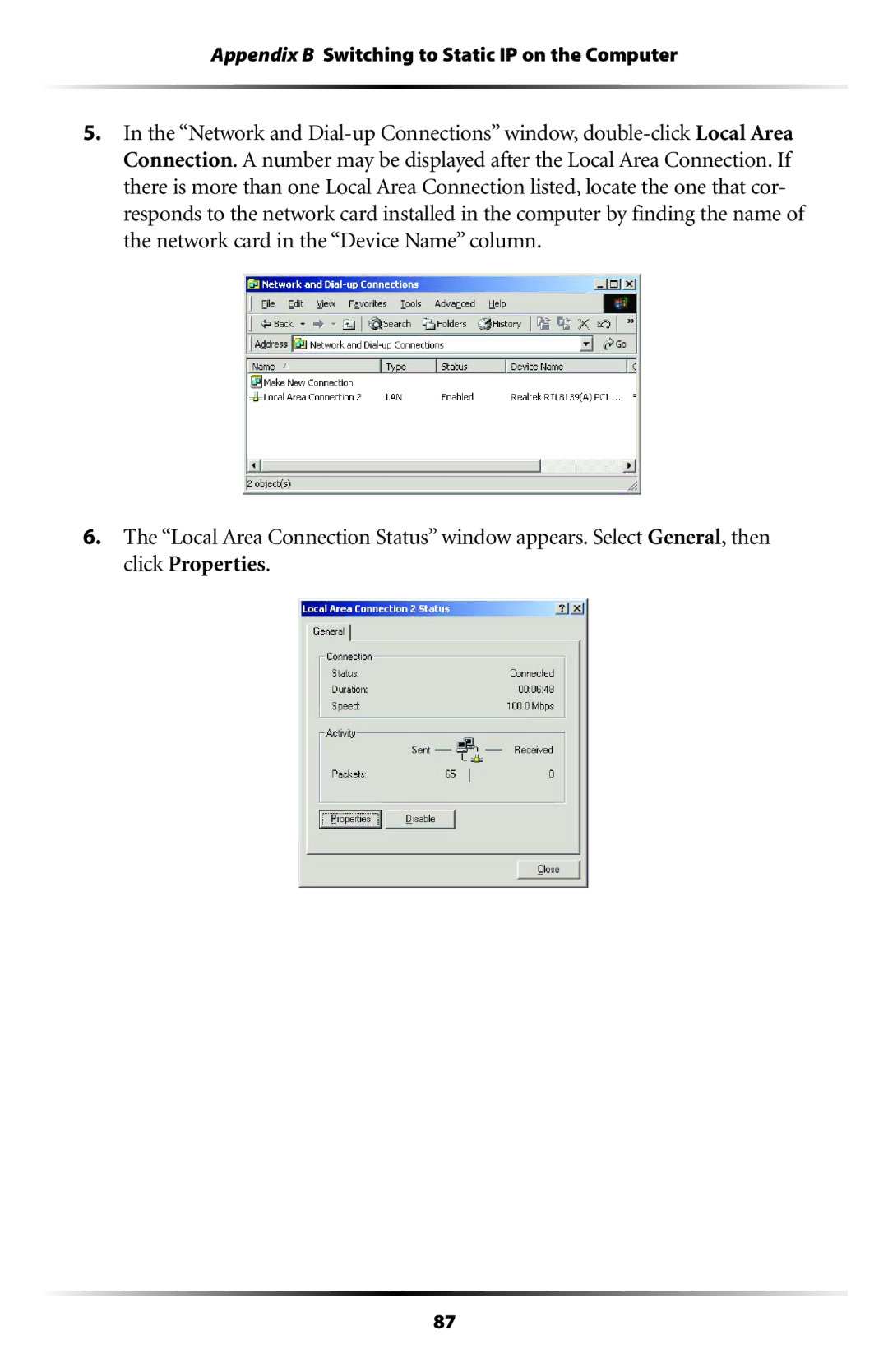 Actiontec electronic GT704WG user manual Appendix B Switching to Static IP on the Computer 