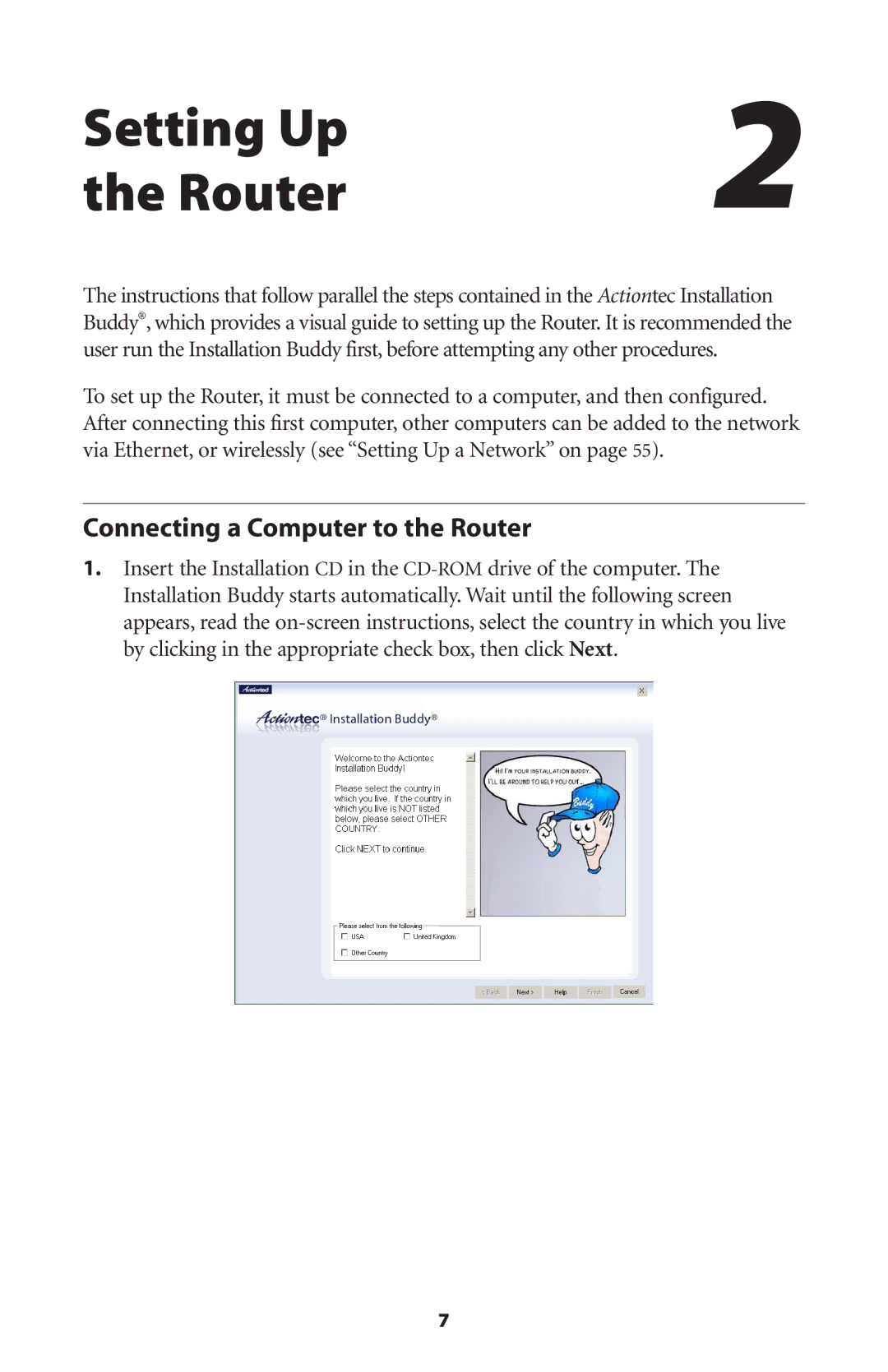 Actiontec electronic GT704WR user manual Setting Up Router, Connecting a Computer to the Router 