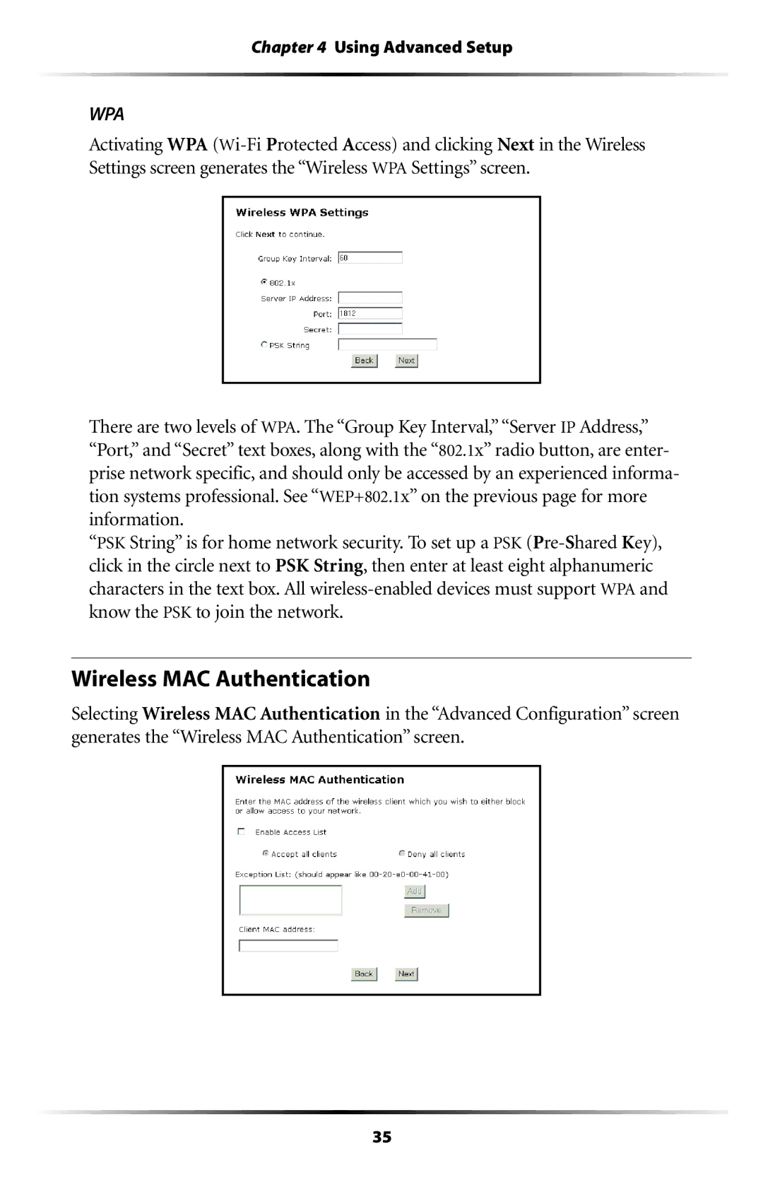 Actiontec electronic GT704WR user manual Wireless MAC Authentication, Wpa 