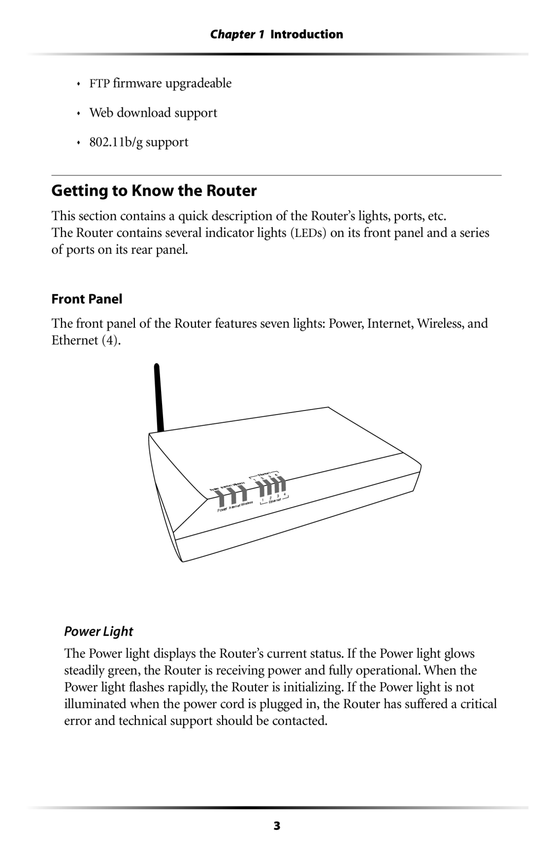 Actiontec electronic GT704WR user manual Getting to Know the Router, Power Light 