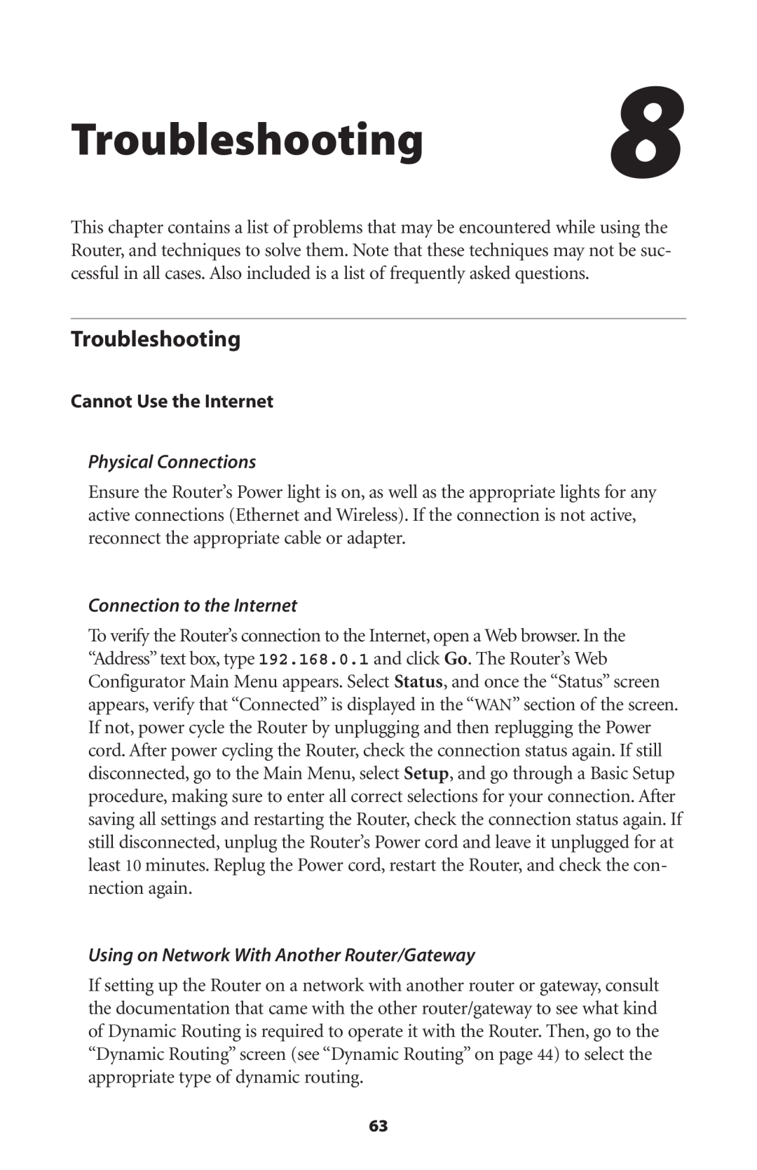 Actiontec electronic GT704WR user manual Troubleshooting, Physical Connections, Connection to the Internet 