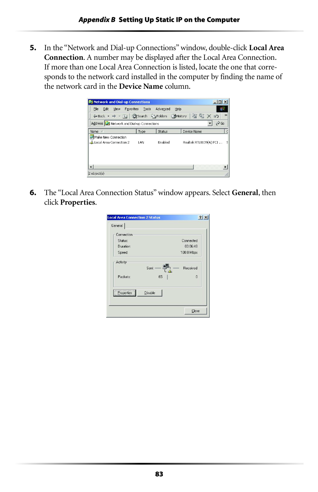 Actiontec electronic GT704WR user manual Appendix B Setting Up Static IP on the Computer 