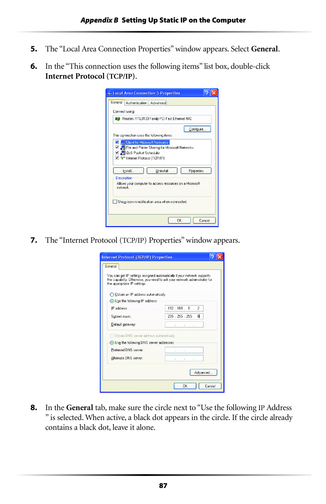 Actiontec electronic GT704WR user manual The “Internet Protocol TCP/IP Properties” window appears 