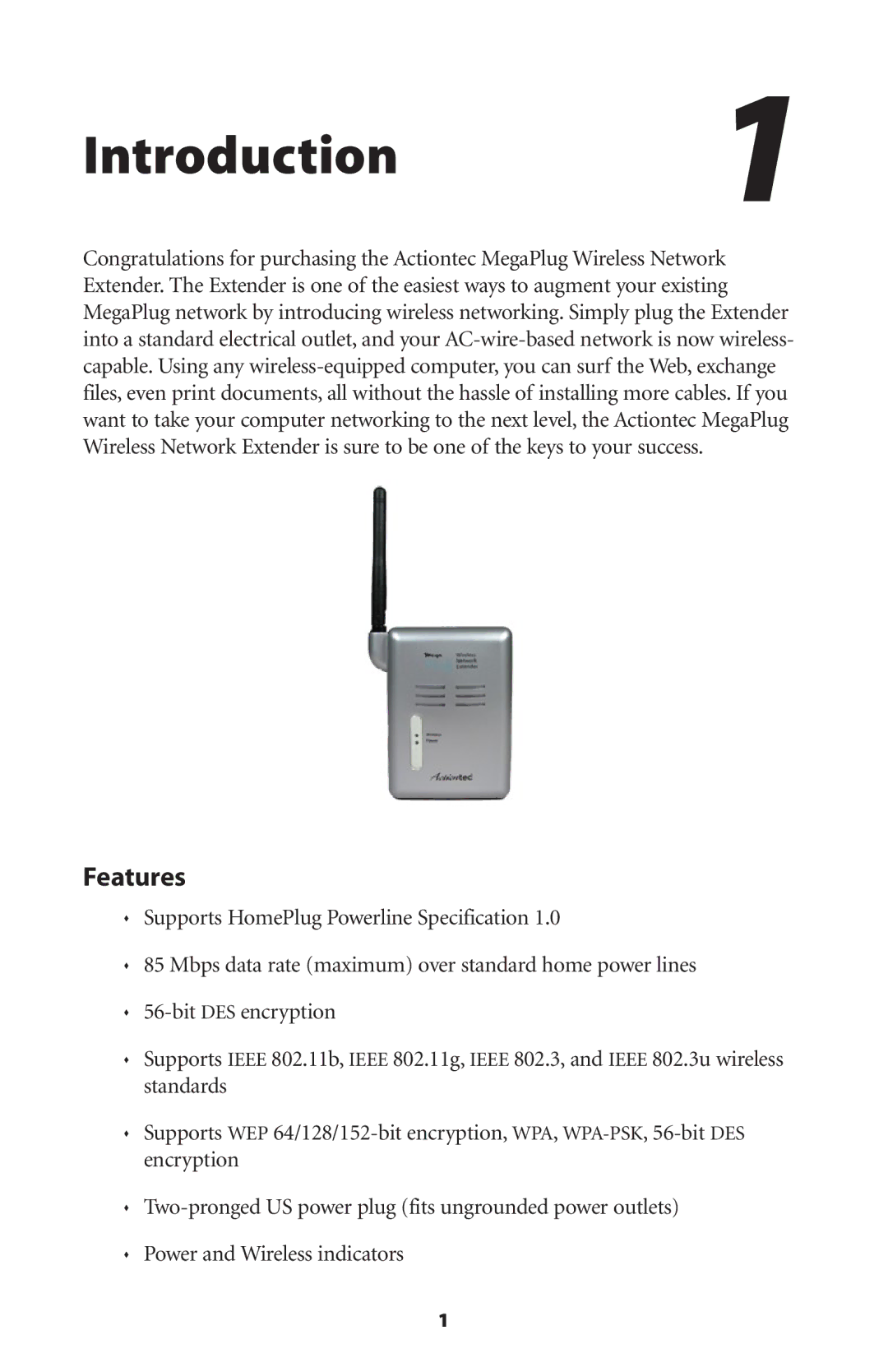 Actiontec electronic HPAP108T manual Introduction1, Features 