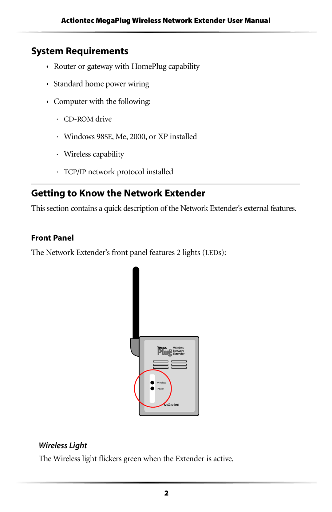 Actiontec electronic HPAP108T manual System Requirements, Getting to Know the Network Extender 