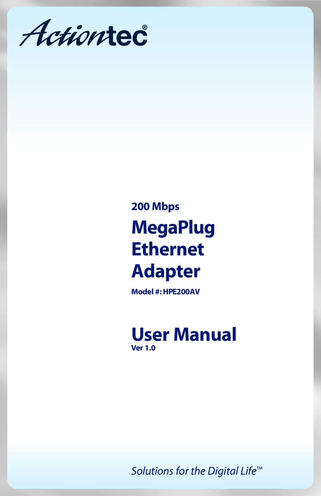 Actiontec electronic HPE200AV user manual MegaPlug Ethernet Adapter 