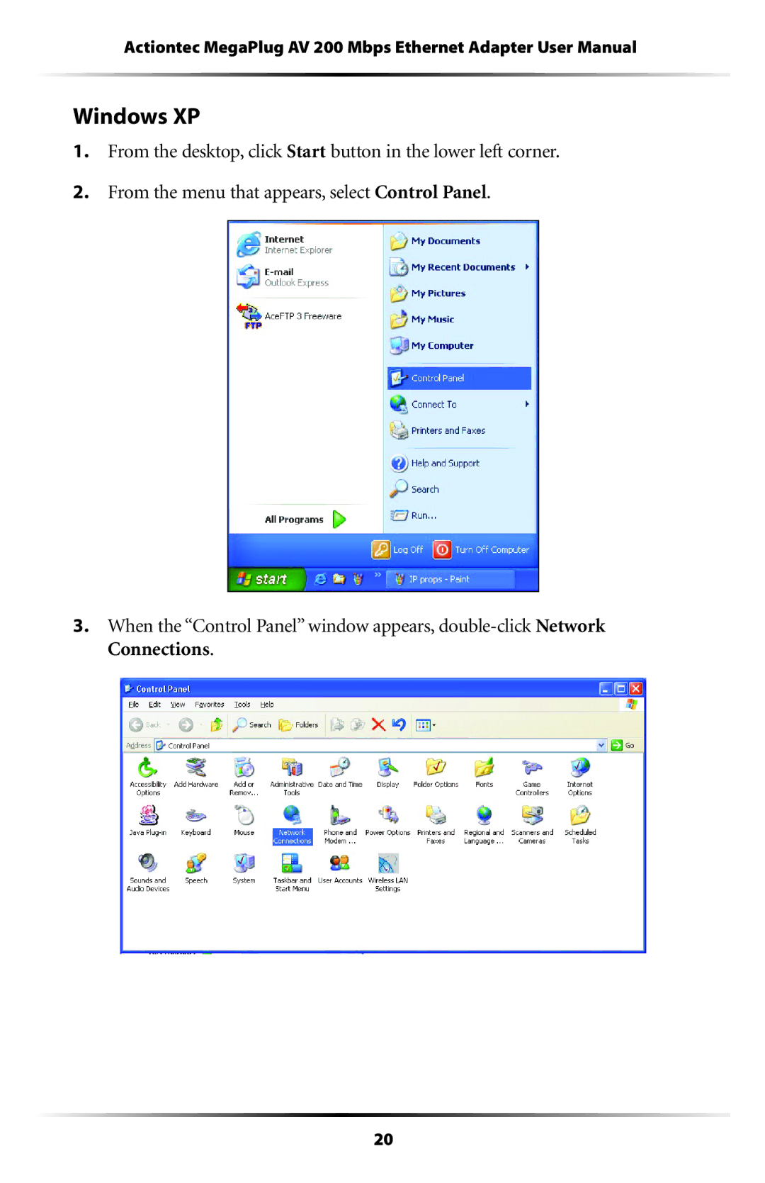 Actiontec electronic HPE200AV user manual Windows XP 