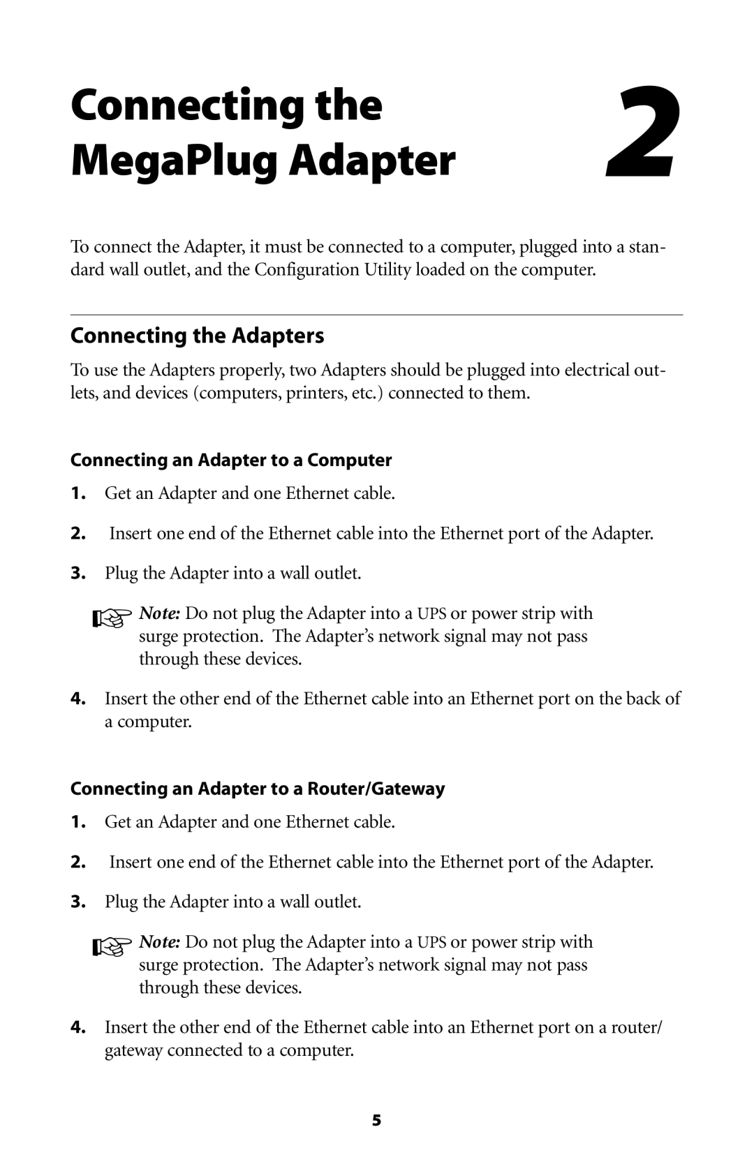 Actiontec electronic HPE200AV user manual Connecting MegaPlug Adapter, Connecting the Adapters 