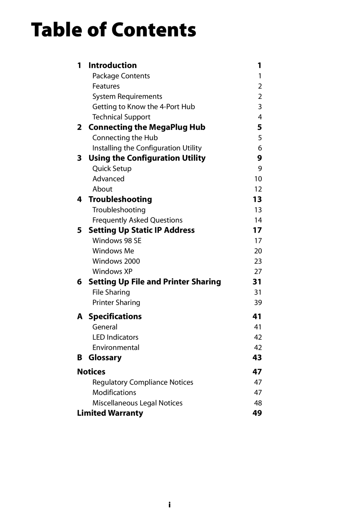 Actiontec electronic HPE400T user manual Table of Contents 