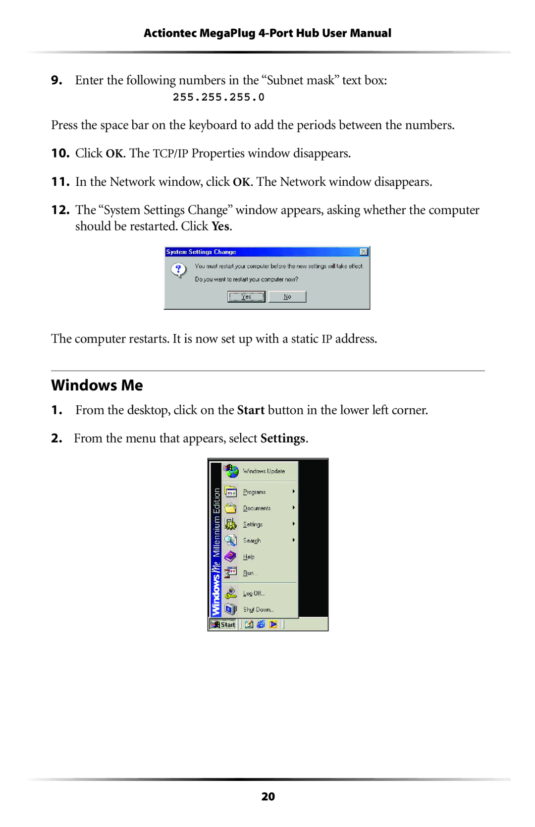 Actiontec electronic HPE400T user manual Windows Me 