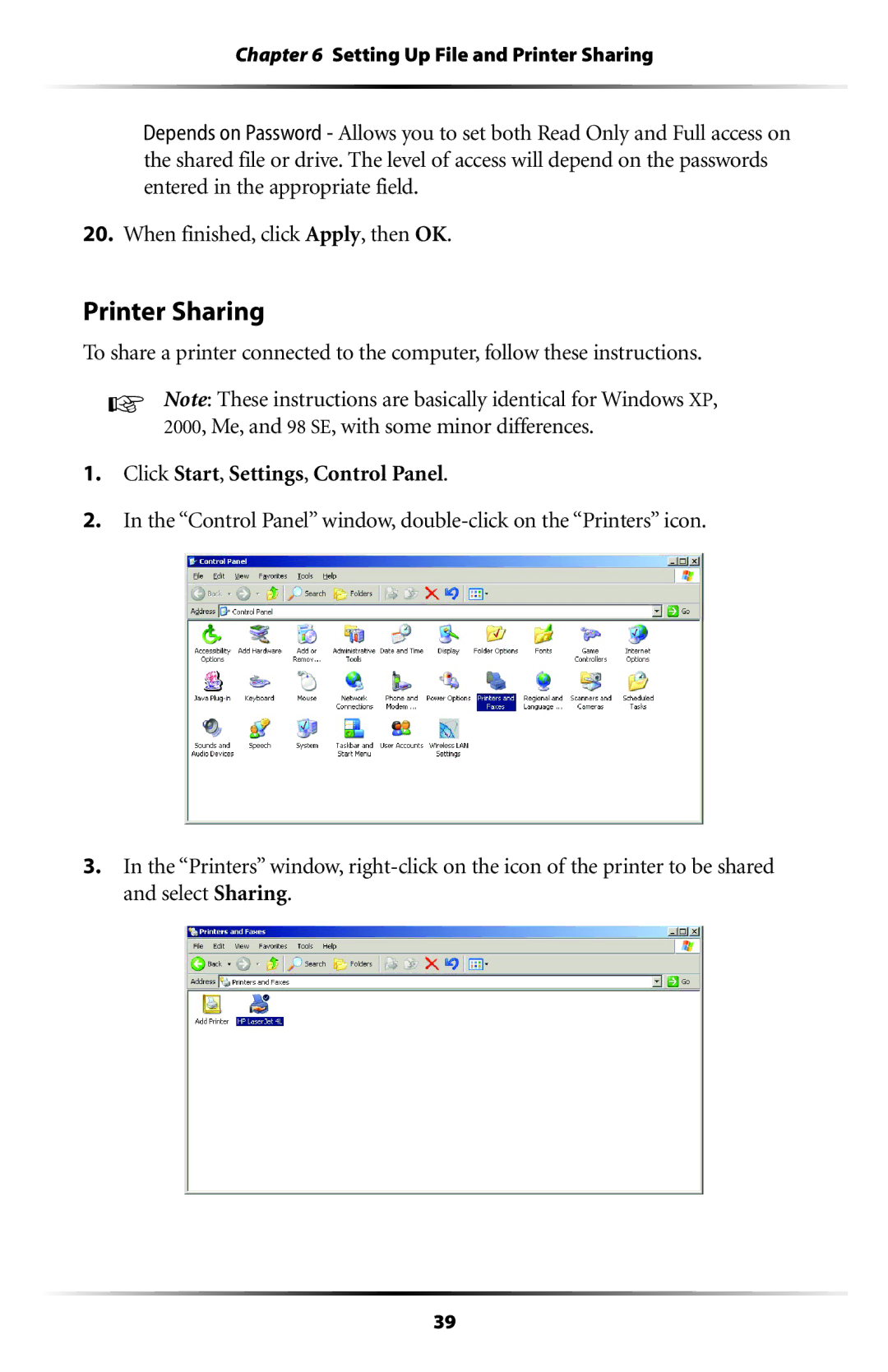 Actiontec electronic HPE400T user manual Printer Sharing 