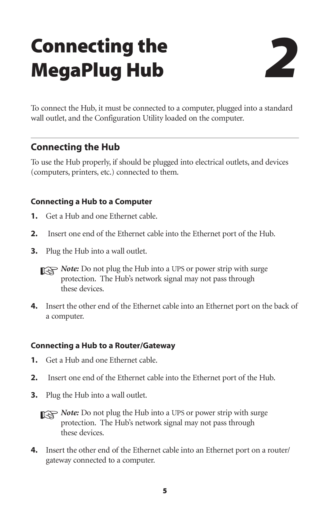 Actiontec electronic HPE400T user manual Connecting MegaPlug Hub, Connecting the Hub 