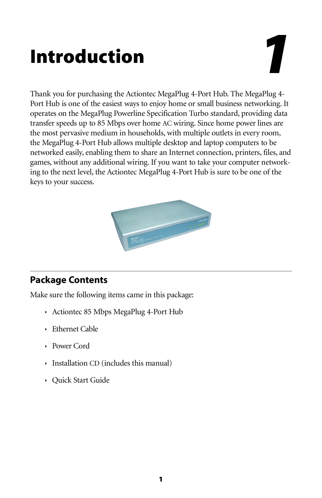 Actiontec electronic HPE400T user manual Introduction1, Package Contents 
