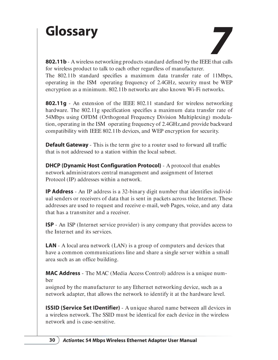 Actiontec electronic HWE05490-01 user manual Glossary7 