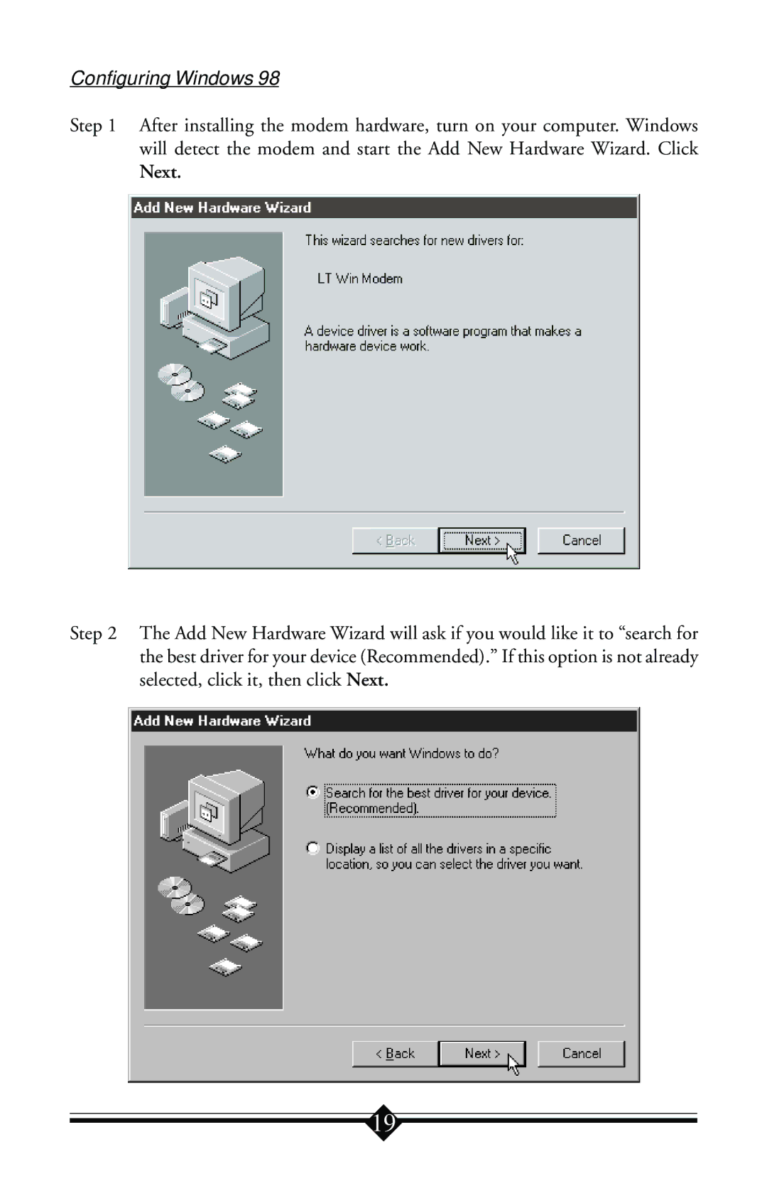 Actiontec electronic IS560LH user manual Configuring Windows, Next 