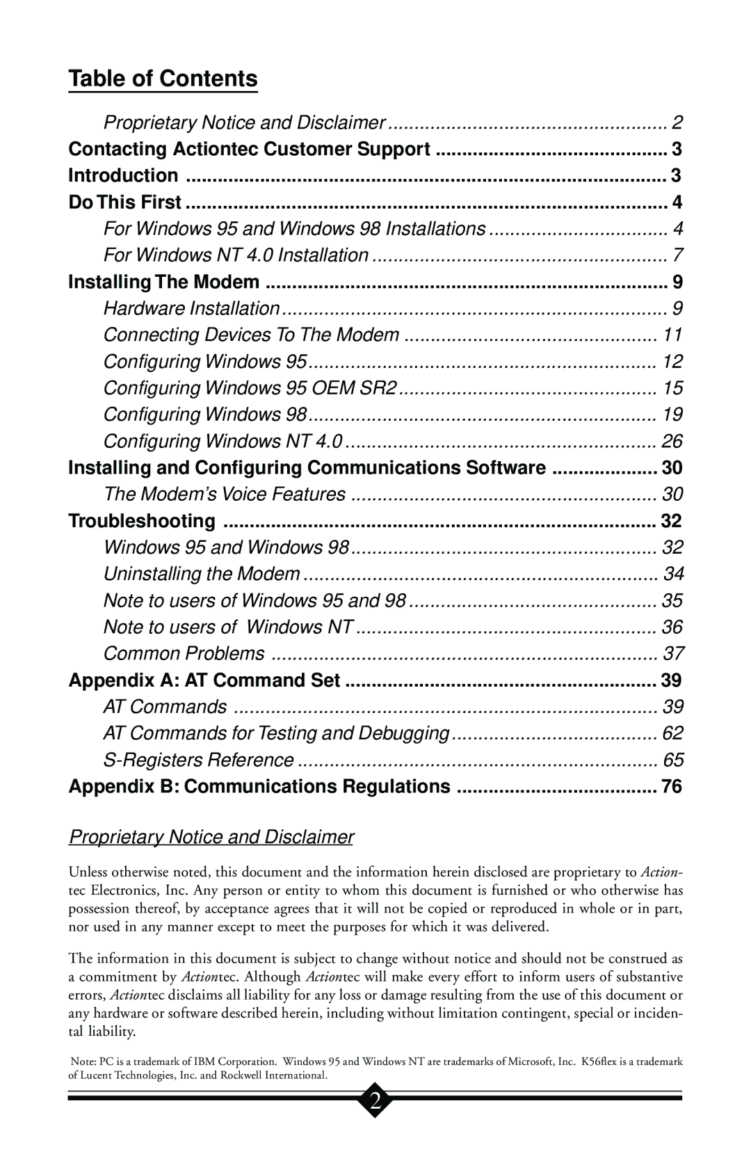 Actiontec electronic IS560LH user manual Table of Contents 