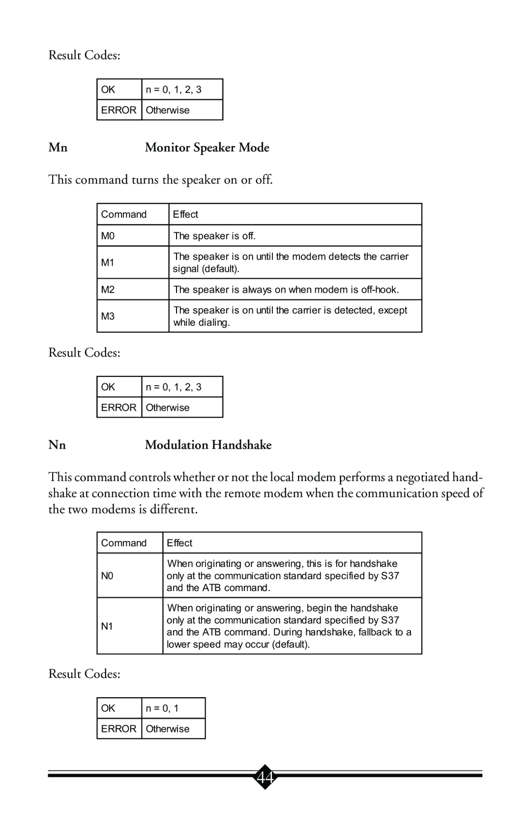 Actiontec electronic IS560LH user manual This command turns the speaker on or off, Modulation Handshake 