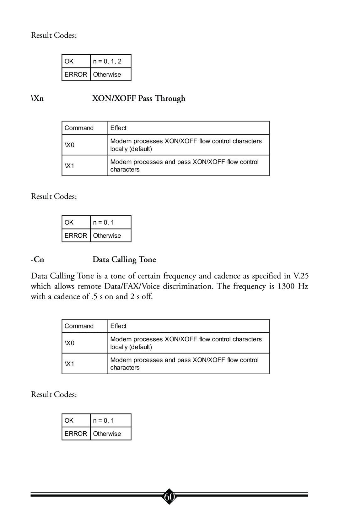 Actiontec electronic IS560LH user manual Xn XON/XOFF Pass Through, Data Calling Tone 