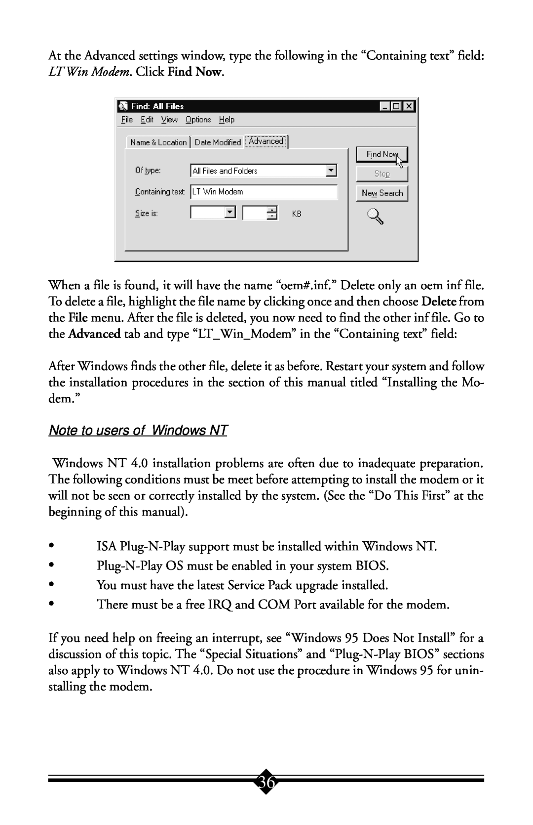 Actiontec electronic IS560LH user manual Note to users of Windows NT 