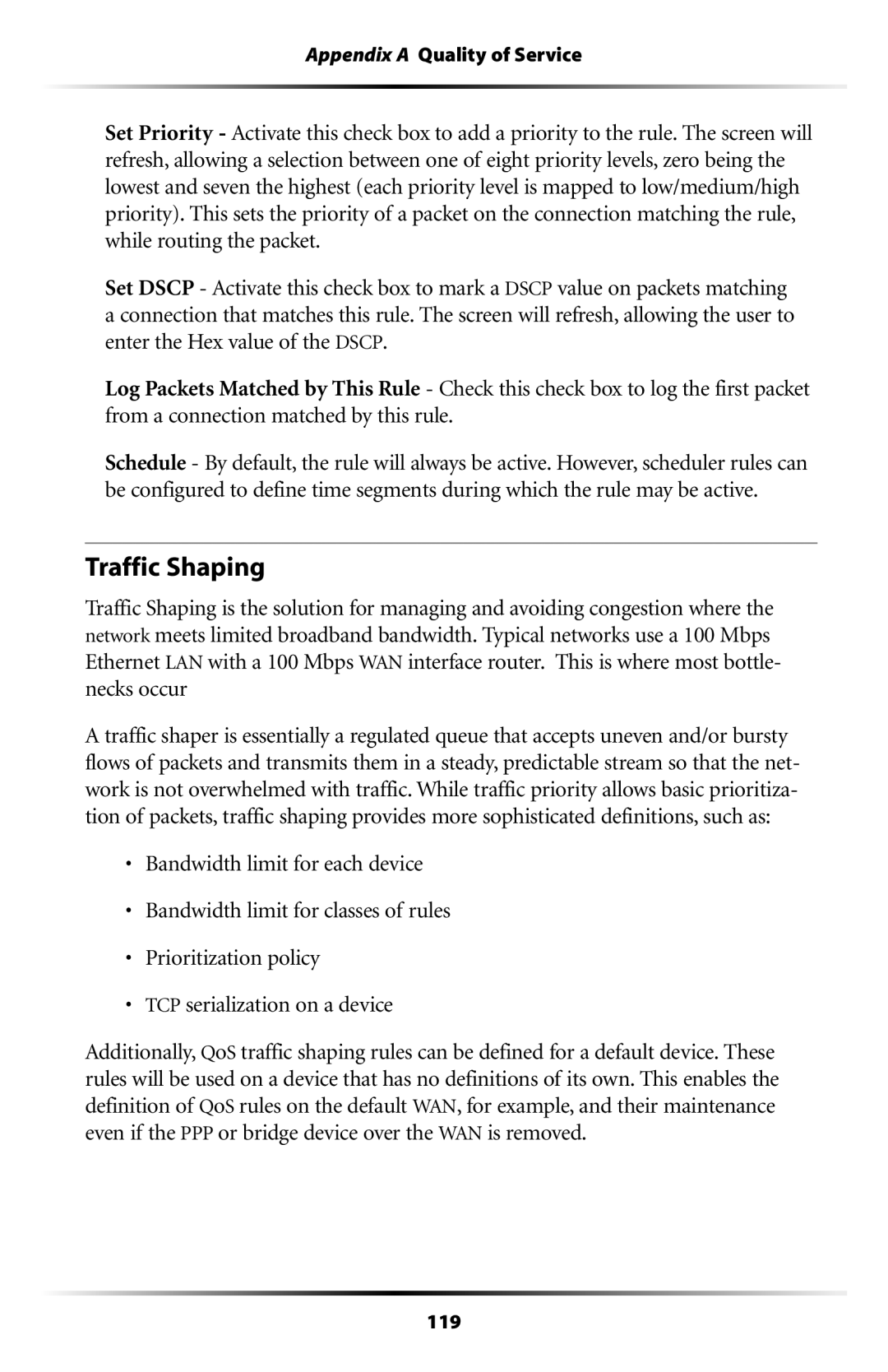 Actiontec electronic MI408 manual Traffic Shaping 