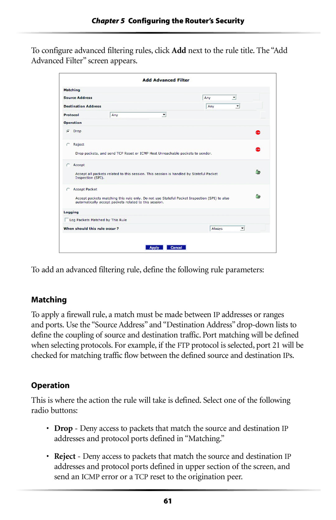 Actiontec electronic MI408 manual Configuring the Router’s Security 