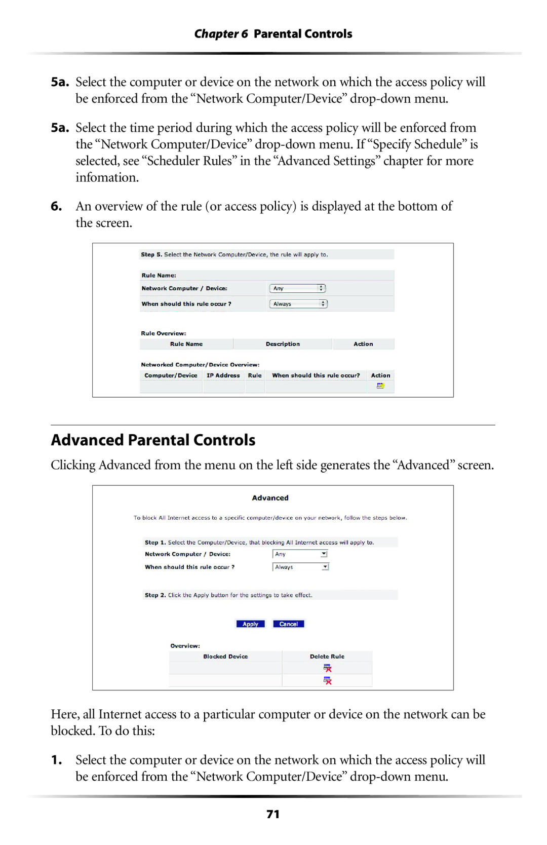 Actiontec electronic MI408 manual Advanced Parental Controls 