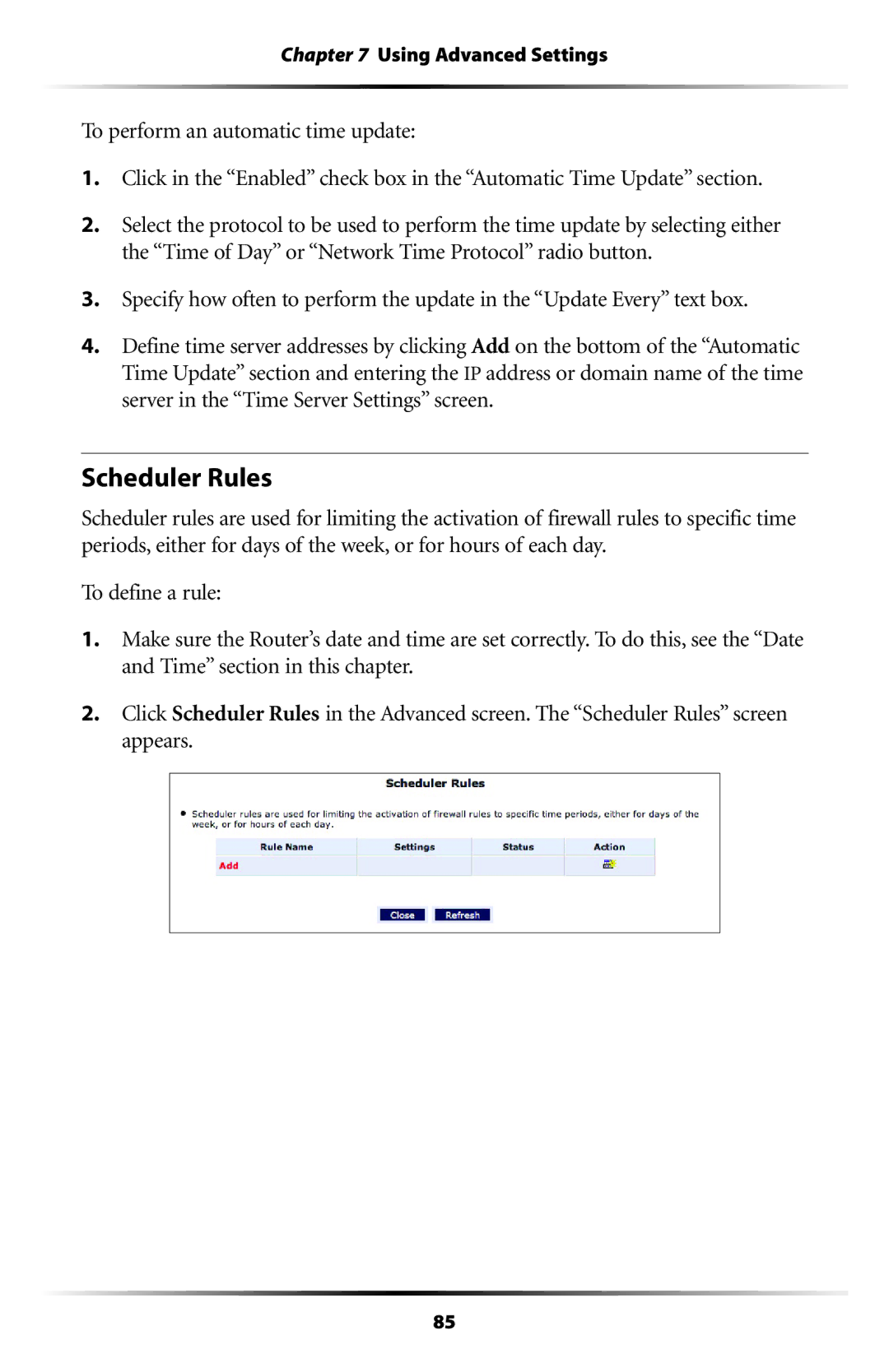 Actiontec electronic MI408 manual Scheduler Rules 