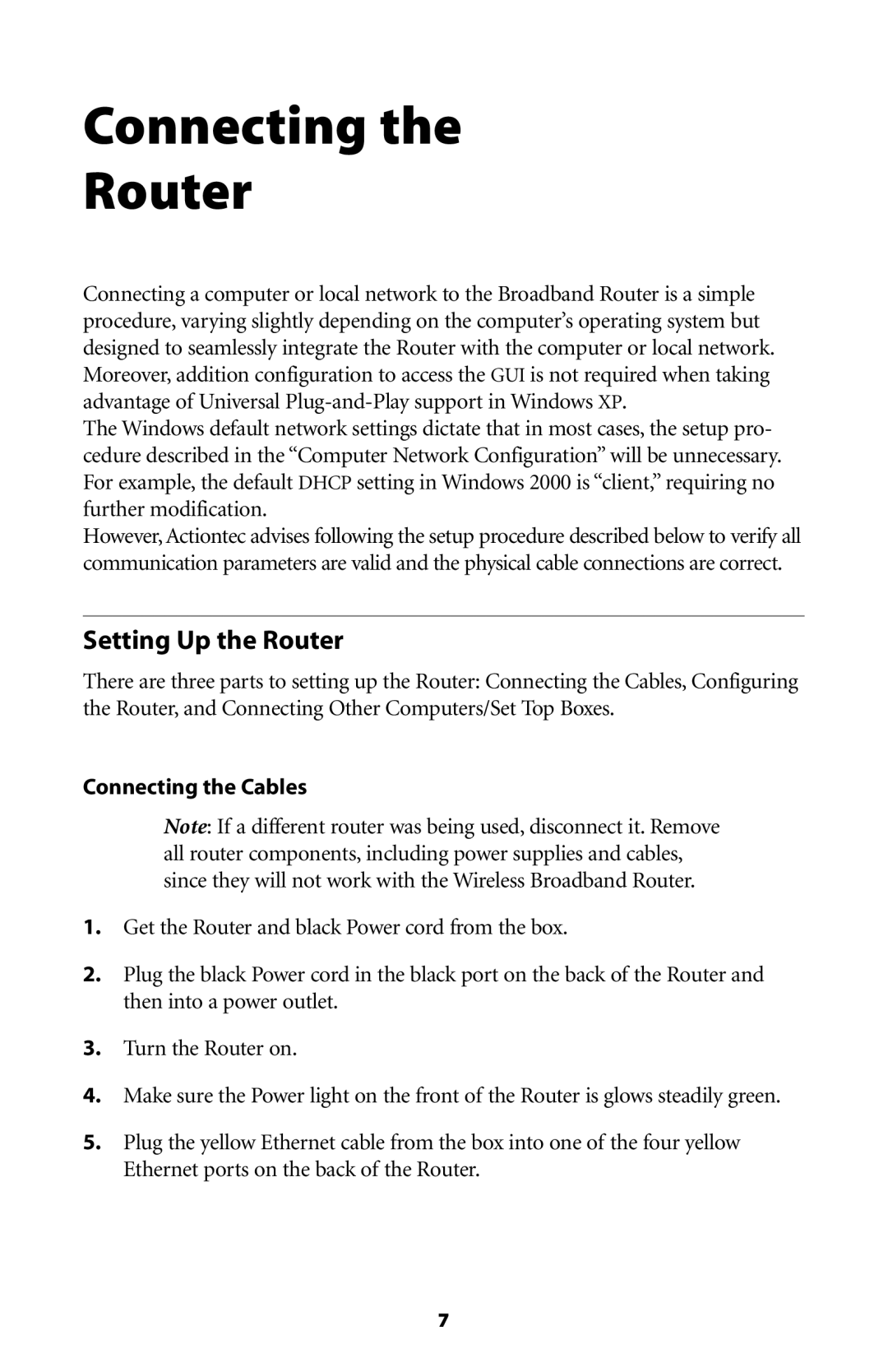 Actiontec electronic MI408 manual Connecting Router, Setting Up the Router 