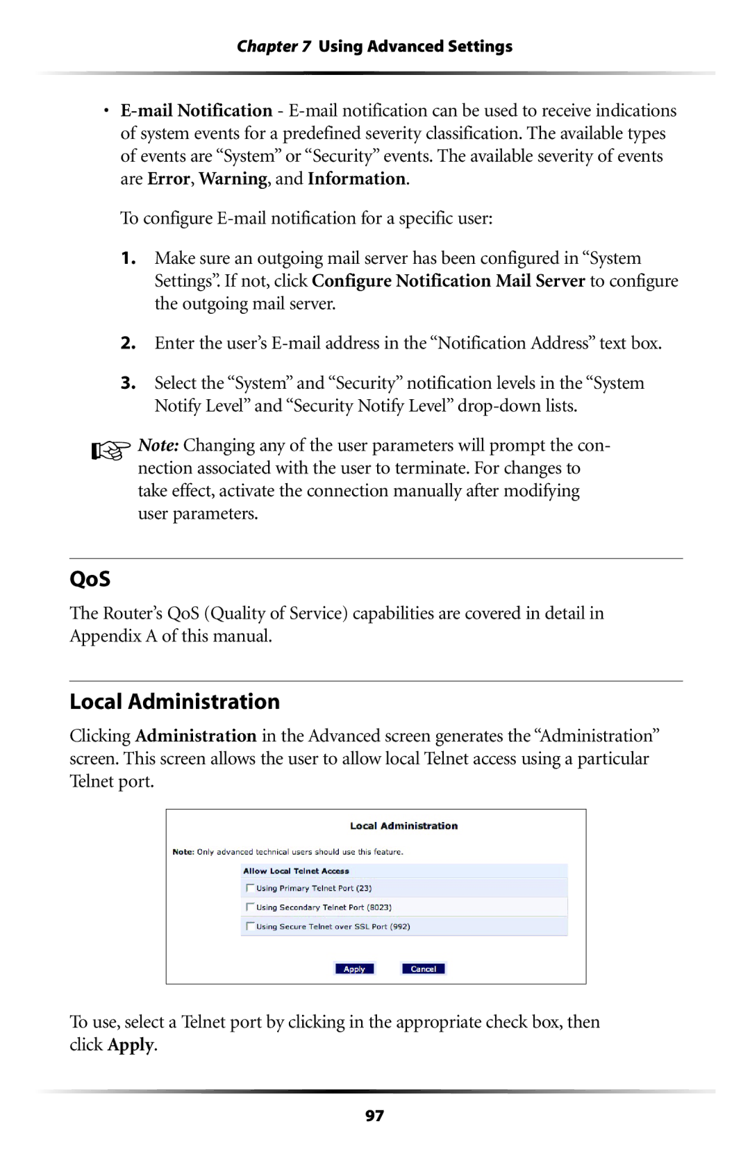 Actiontec electronic MI408 manual QoS, Local Administration 