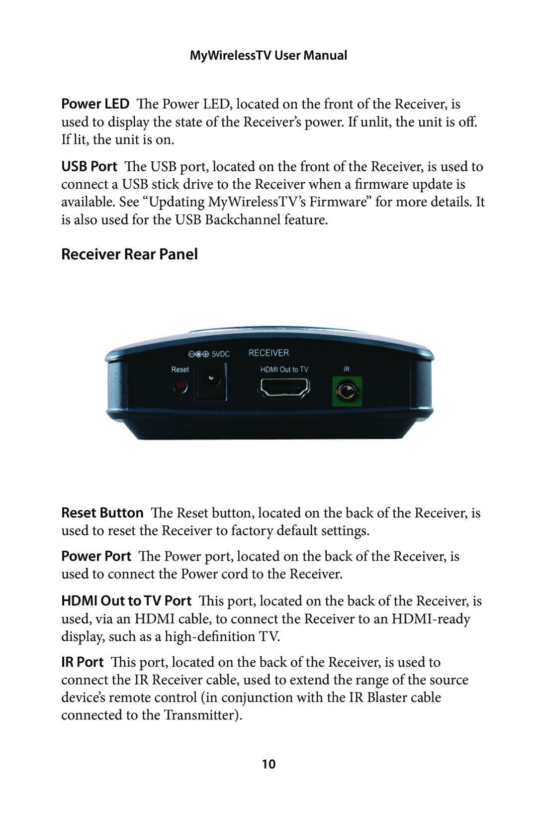 Actiontec electronic MWTV200KIT01 user manual Receiver Rear Panel 