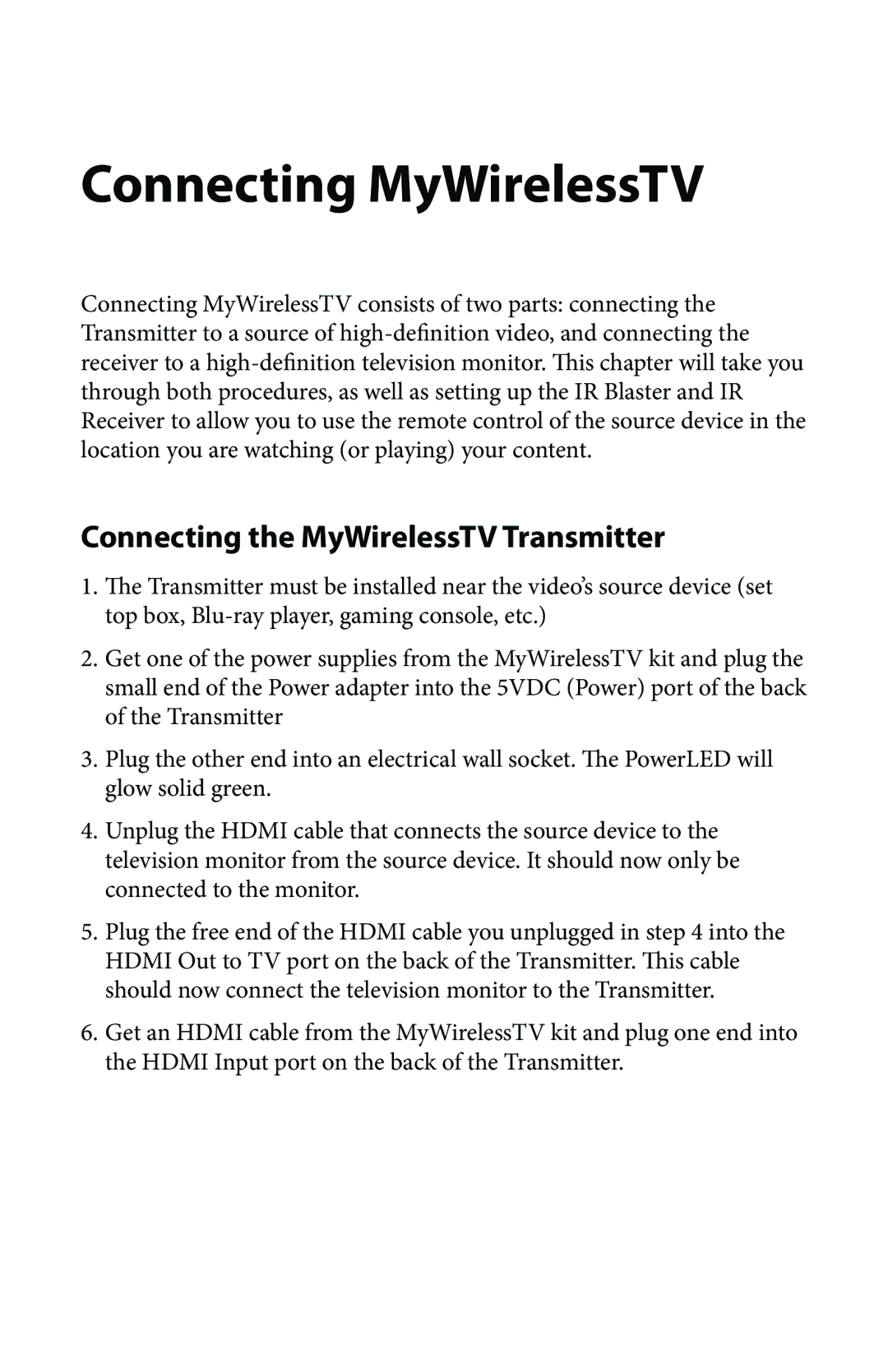 Actiontec electronic MWTV200KIT01 user manual Connecting MyWirelessTV, Connecting the MyWirelessTV Transmitter 