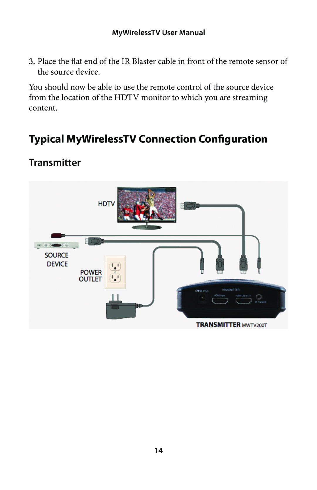 Actiontec electronic MWTV200KIT01 user manual Typical MyWirelessTV Connection Con guration, Transmitter 