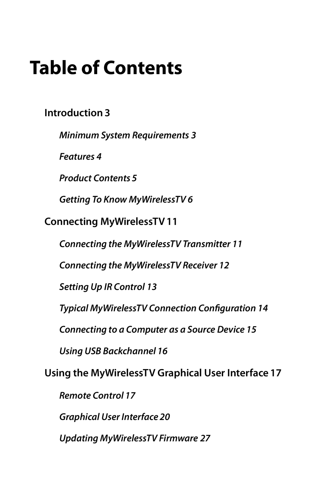 Actiontec electronic MWTV200KIT01 user manual Table of Contents 