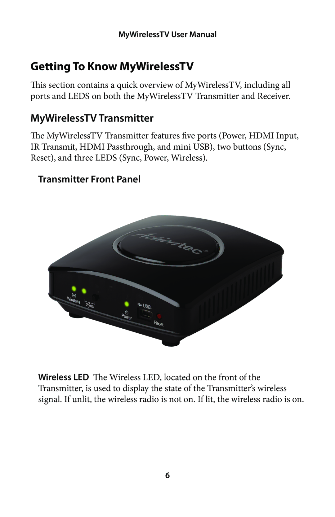 Actiontec electronic MWTV200KIT01 Getting To Know MyWirelessTV, MyWirelessTV Transmitter, Transmitter Front Panel 