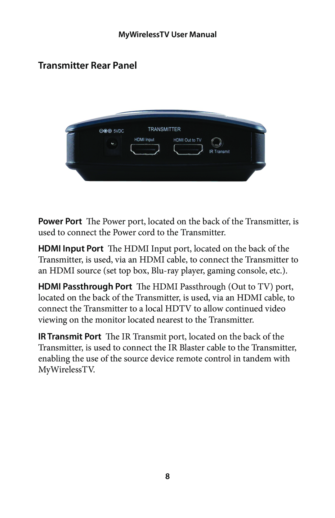 Actiontec electronic MWTV200KIT01 user manual Transmitter Rear Panel 