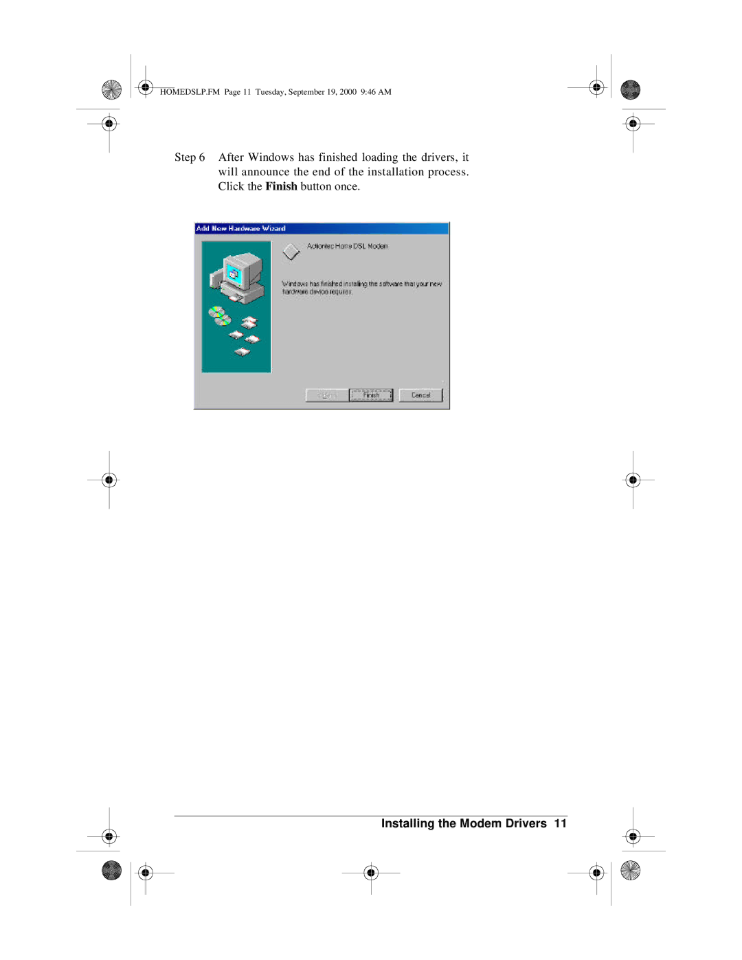 Actiontec electronic PCI0839-01 manual HOMEDSLP.FM Page 11 Tuesday, September 19, 2000 946 AM 