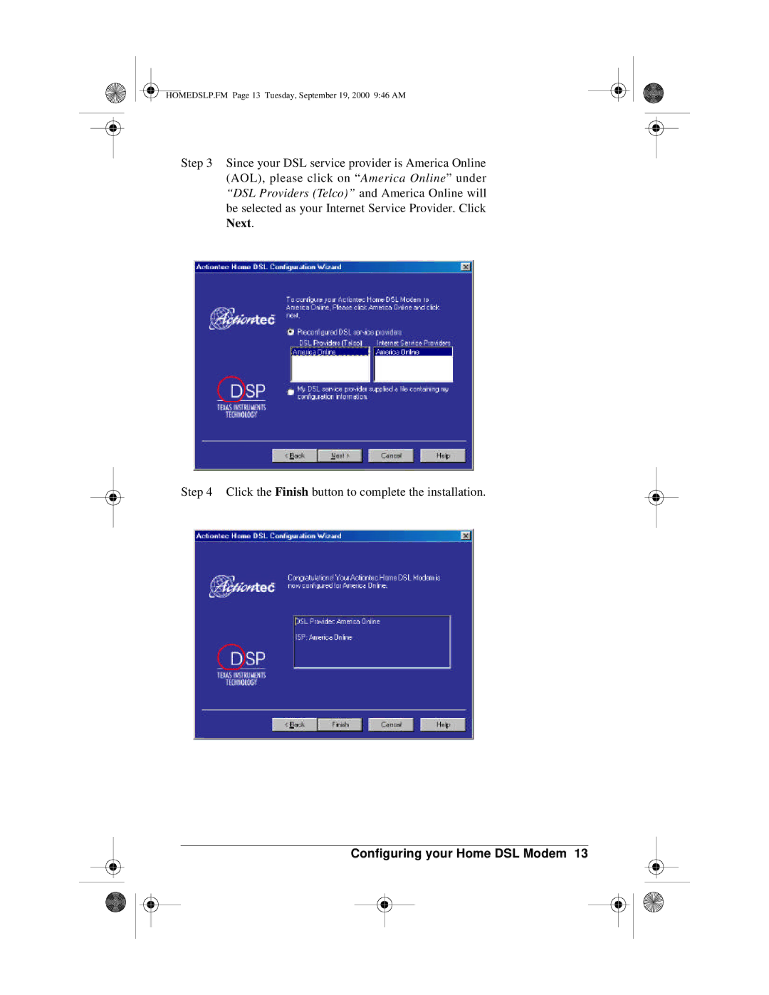 Actiontec electronic PCI0839-01 manual HOMEDSLP.FM Page 13 Tuesday, September 19, 2000 946 AM 