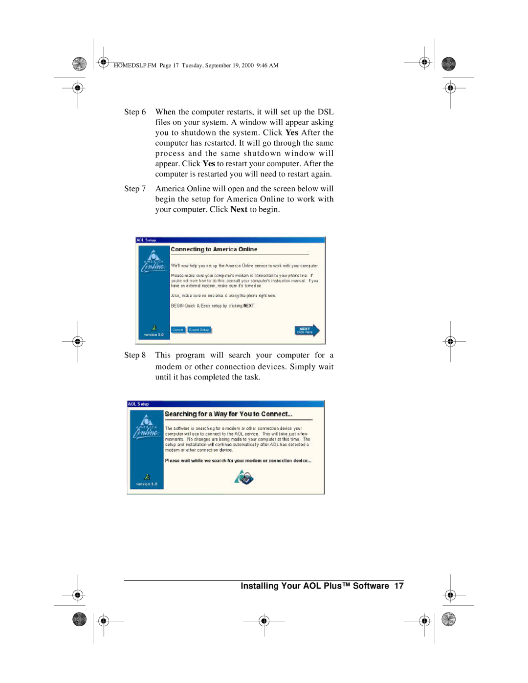 Actiontec electronic PCI0839-01 manual HOMEDSLP.FM Page 17 Tuesday, September 19, 2000 946 AM 