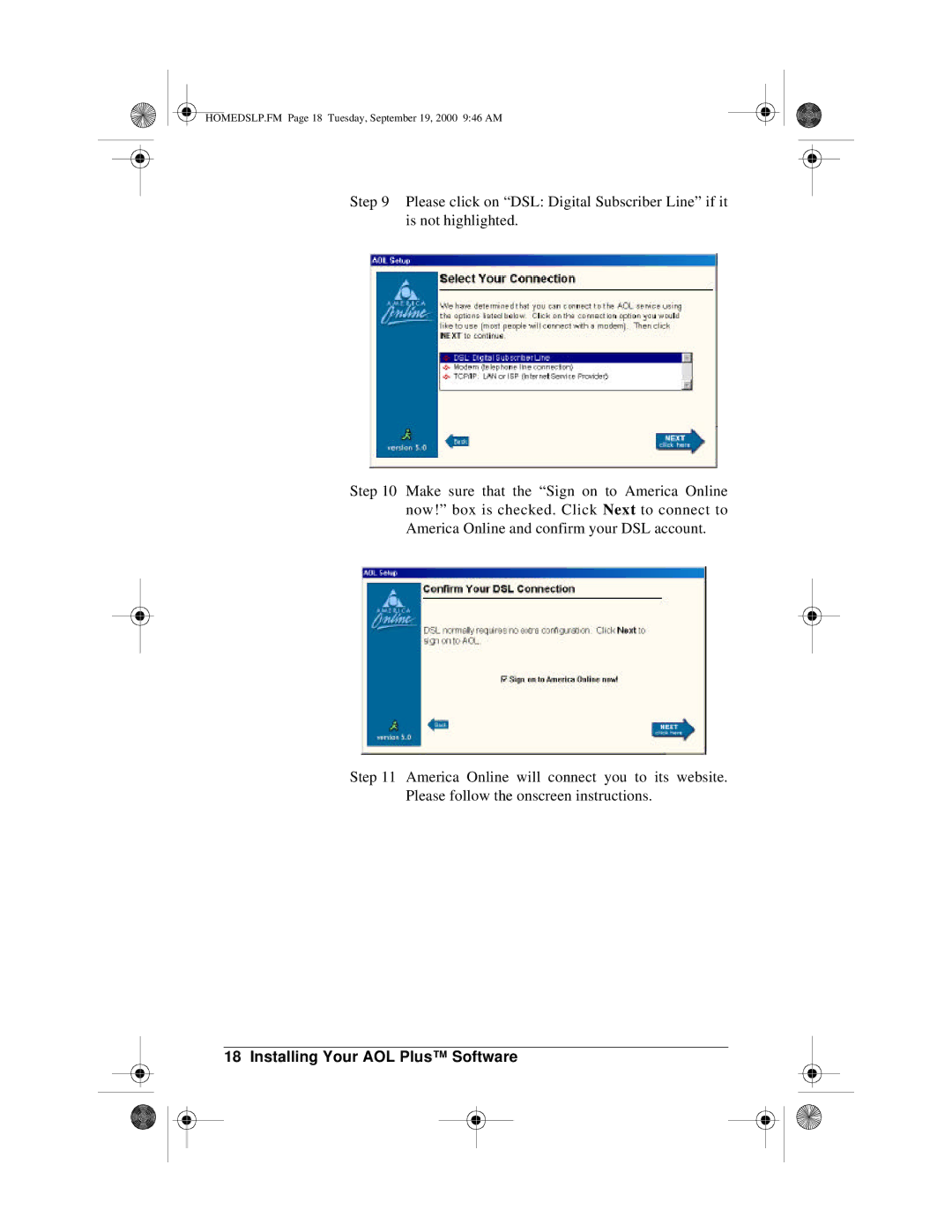 Actiontec electronic PCI0839-01 manual HOMEDSLP.FM Page 18 Tuesday, September 19, 2000 946 AM 