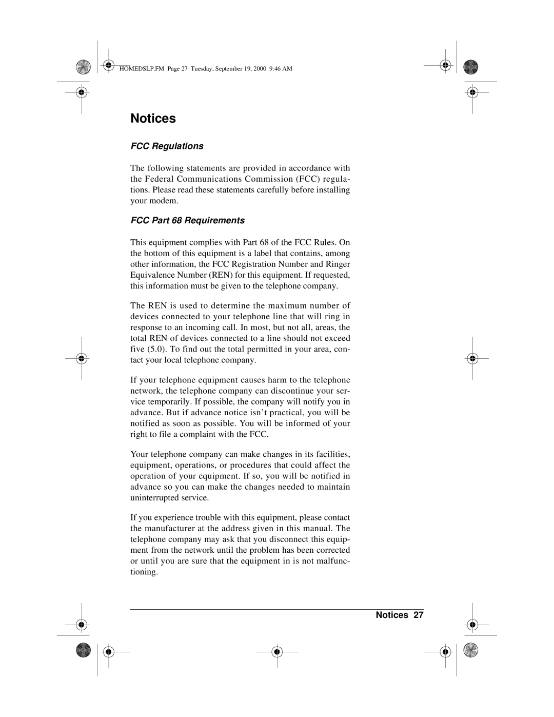 Actiontec electronic PCI0839-01 manual FCC Regulations, FCC Part 68 Requirements 