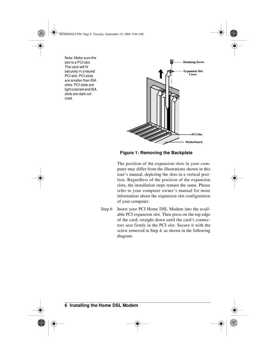 Actiontec electronic PCI0839-01 manual Removing the Backplate 