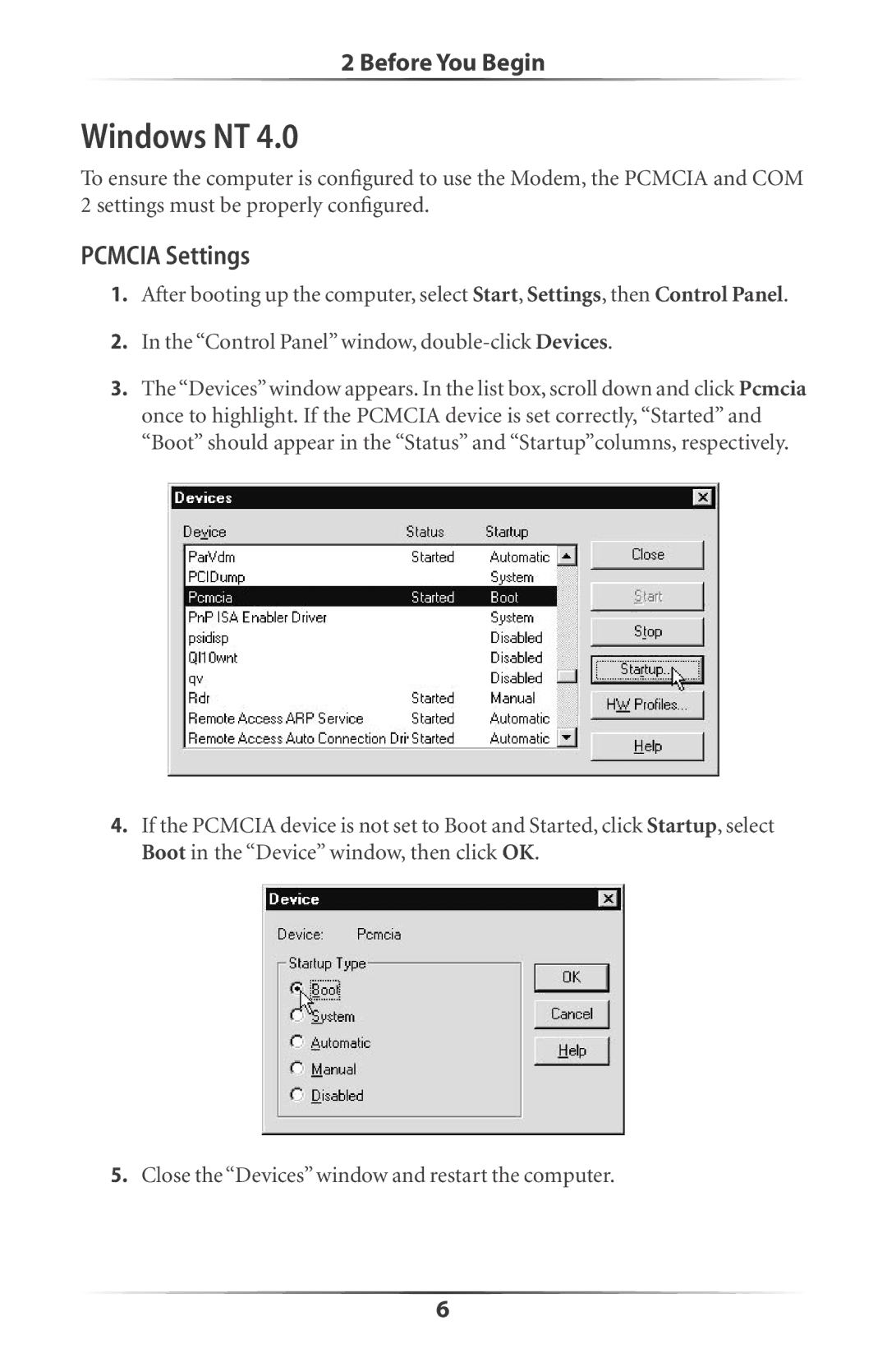 Actiontec electronic PCMCIA manual Windows NT, Pcmcia Settings 