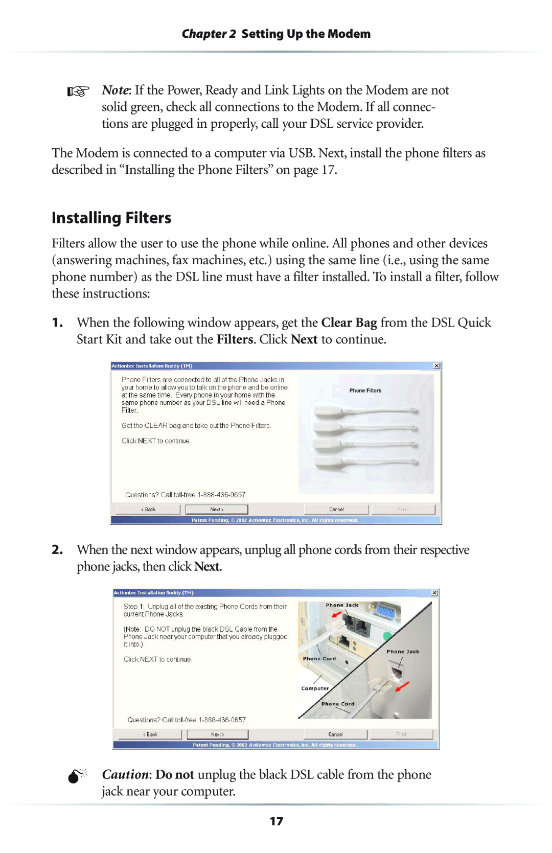 Actiontec electronic R4500U user manual Installing Filters 