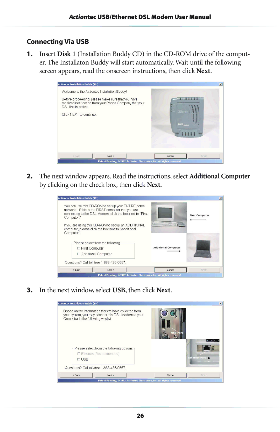 Actiontec electronic R4500U user manual Connecting Via USB 