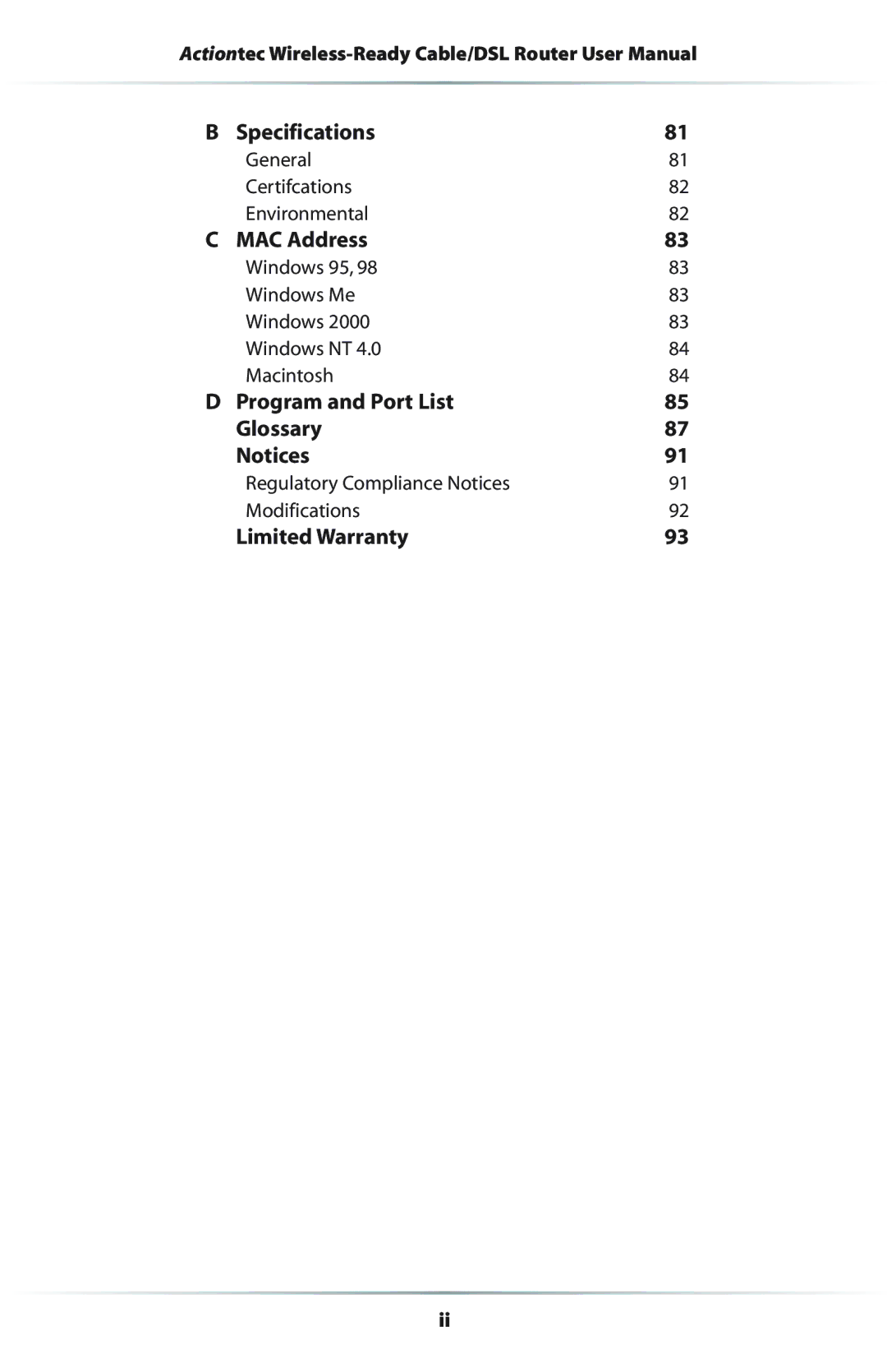 Actiontec electronic R4500U user manual Specifications 