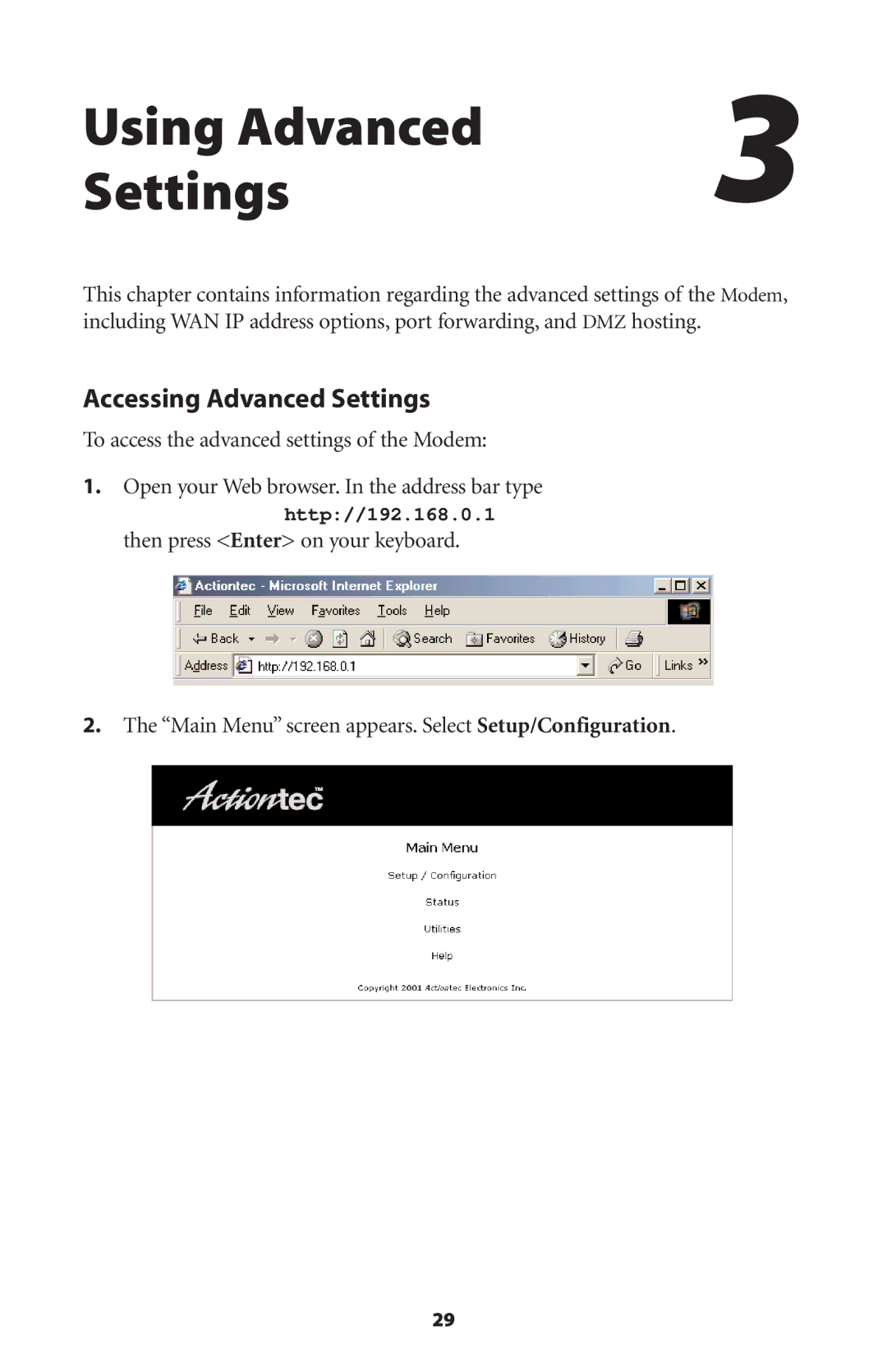 Actiontec electronic R4500U user manual Using Advanced Settings, Accessing Advanced Settings 