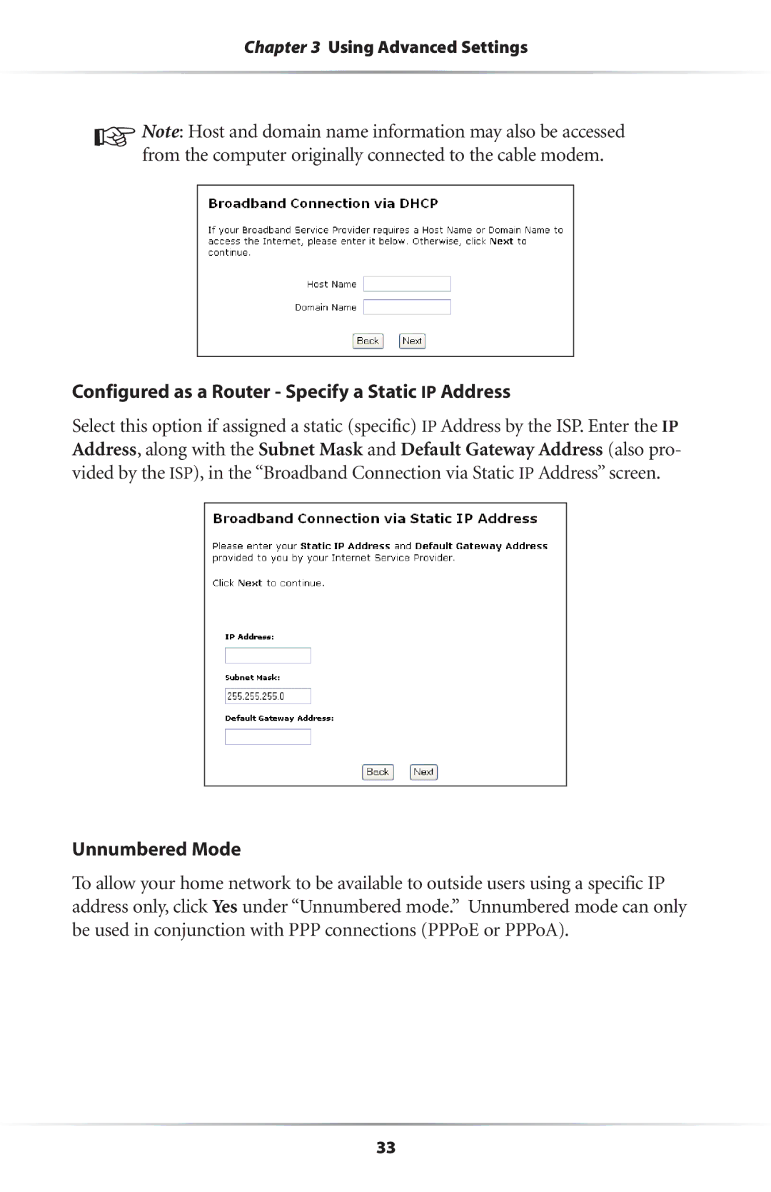 Actiontec electronic R4500U user manual Configured as a Router Specify a Static IP Address 