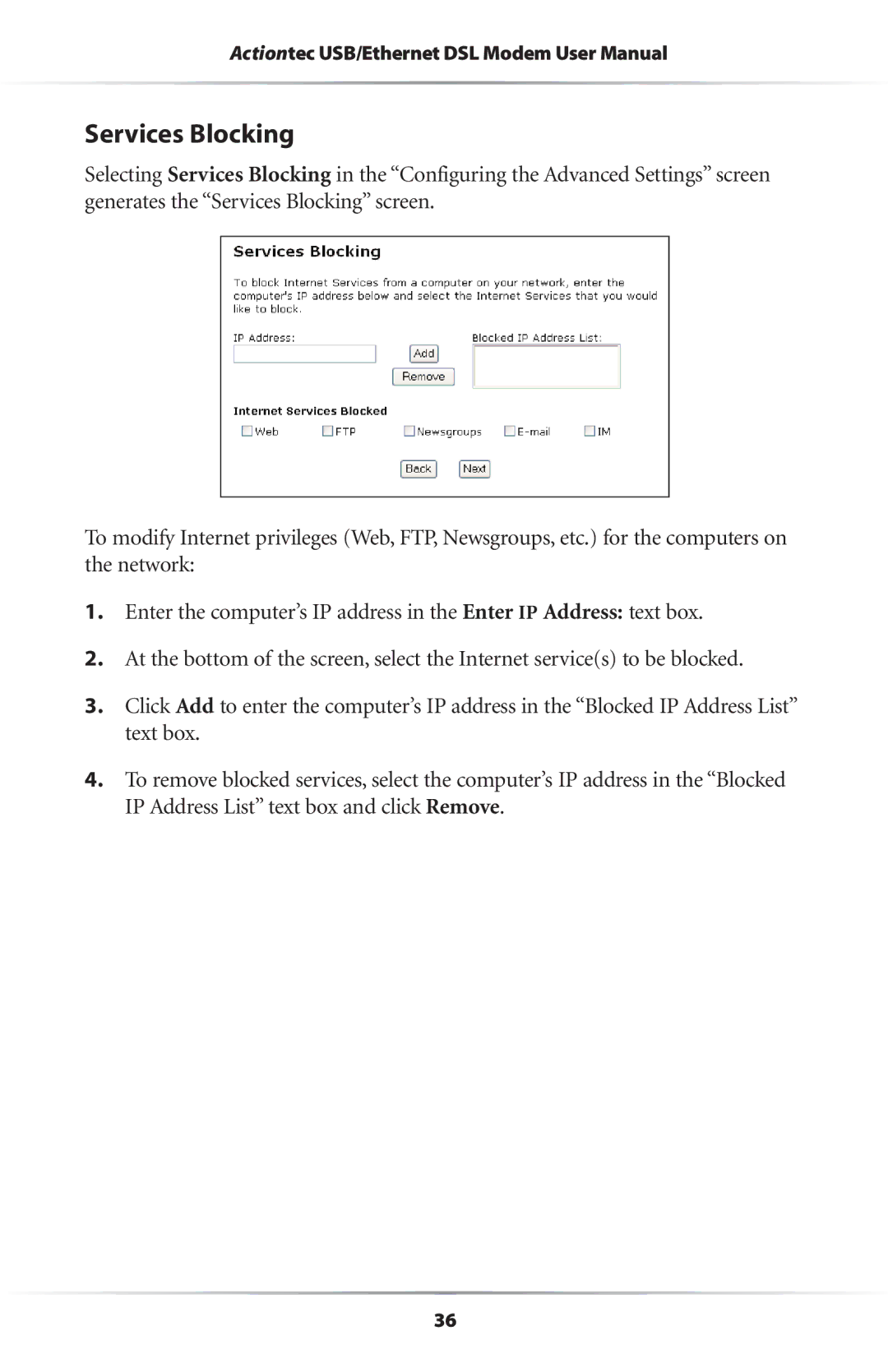 Actiontec electronic R4500U user manual Services Blocking 