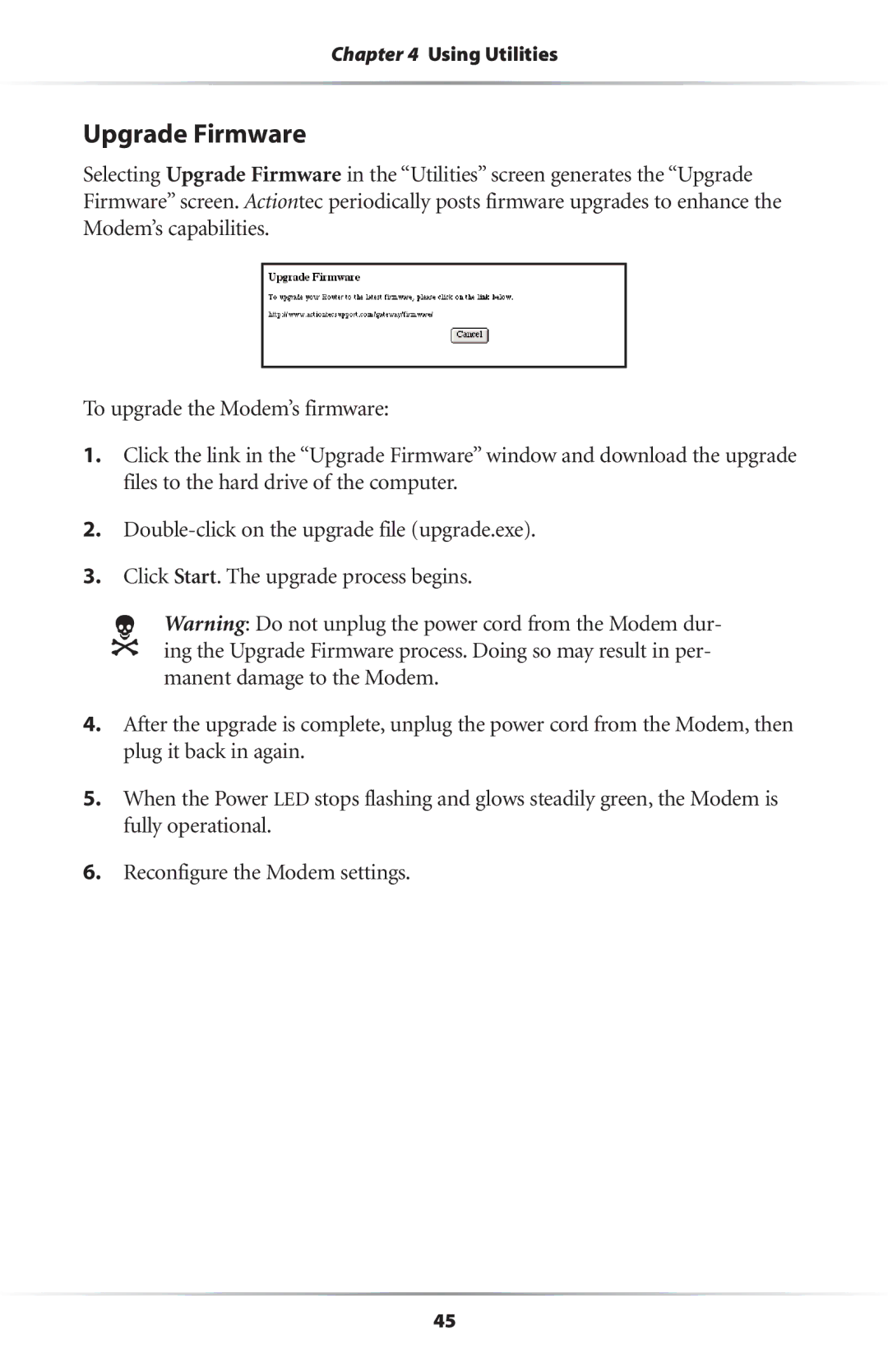 Actiontec electronic R4500U user manual Upgrade Firmware 